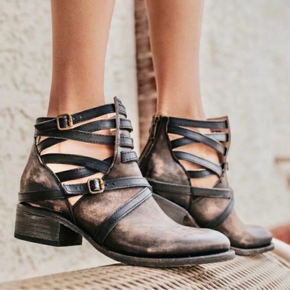 Freebirds by Steven-  STAIR Leather Ankle Booties Women’s Strappy Boots, Size 7